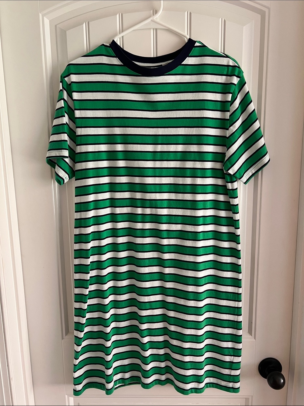 GAP Green and White Striped Mini Dress with Navy Trim
